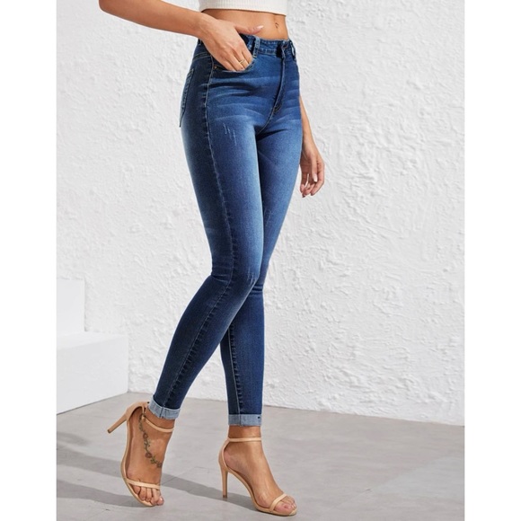 SHEIN Denim - Dark Wash Skinny Jeans - High Stretch